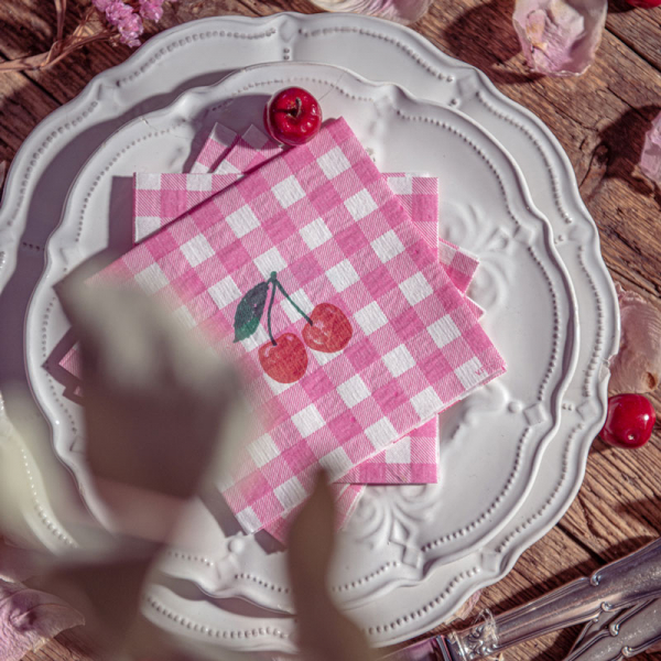 Paviot, Napkin, Fleur Rose Pop, pink red, green printed, style